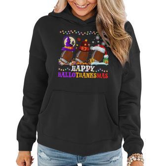 Halloween Christmas Thanksgiving Hallothanksmas Football Women Hoodie Graphic Print Hooded Sweatshirt - Thegiftio UK