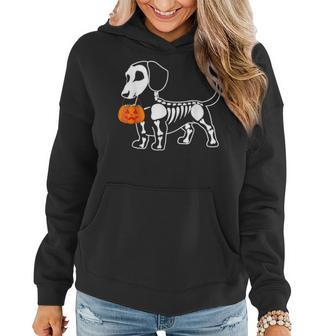 Halloween Dachshund Skeleton Weenie Wiener Sausage Dog Women Hoodie Graphic Print Hooded Sweatshirt - Thegiftio UK