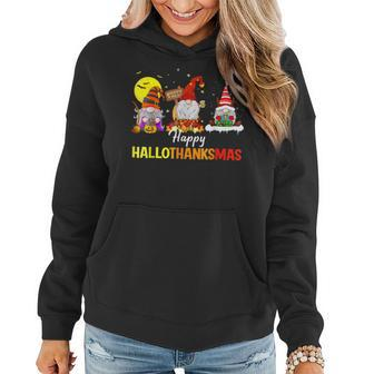 Halloween Gnomes Happy Hallothanksmas Thanksgiving Christmas V4 Women Hoodie Graphic Print Hooded Sweatshirt - Thegiftio UK