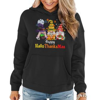 Halloween Gnomes Happy Hallothanksmas Thanksgiving Christmas V6 Women Hoodie Graphic Print Hooded Sweatshirt - Thegiftio UK