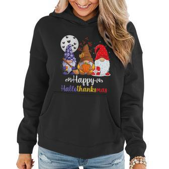 Halloween Thanksgiving Christmas Happy Hallothanksmas Gnomes V59 Women Hoodie Graphic Print Hooded Sweatshirt - Thegiftio UK