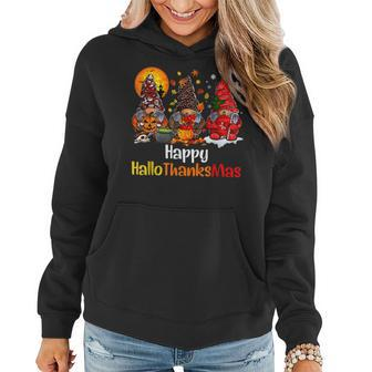 Halloween Thanksgiving Christmas Happy Hallothanksmas Gnomes V62 Women Hoodie Graphic Print Hooded Sweatshirt - Thegiftio UK