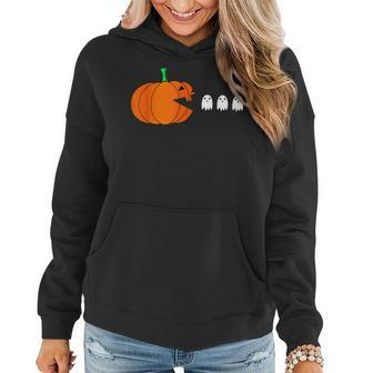 Halloween With Pumpkin Eating Ghosts Funny Thanksgiving Women Hoodie Graphic Print Hooded Sweatshirt - Thegiftio UK