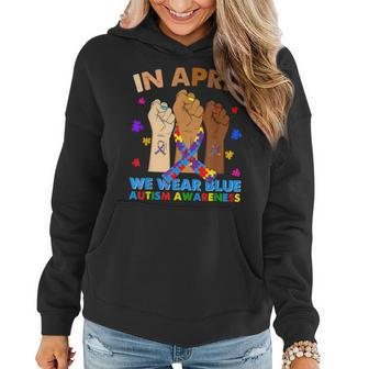 Hands In April We Wear Blue Autism Awareness Month Mom Women Hoodie | Mazezy