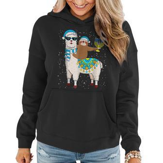 Hanukkah Llamakah Llama Sloth Happy Hanukkah Chanukah V2 Women Hoodie Graphic Print Hooded Sweatshirt - Thegiftio UK