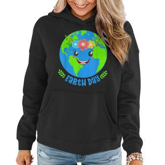 Happy Earth Day Cute Earth With Floral Earth Day 2023 Women Hoodie | Mazezy