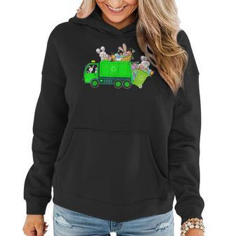 Happy Easter Day Garbage Truck Bunny Riding Garbage Truck Women Hoodie - Seseable