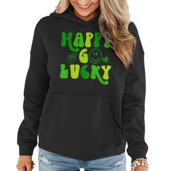 Happy Go Lucky Heart St Patricks Day Lucky Clover Shamrock Women Hoodie - Seseable