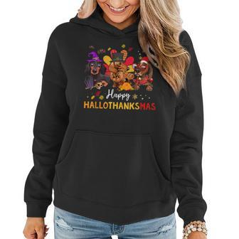 Happy Hallothanksmas Dachshund Halloween Thanksgiving Xmas Women Hoodie Graphic Print Hooded Sweatshirt - Thegiftio UK
