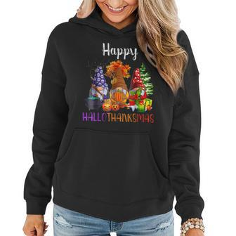 Happy Hallothanksmas Gnomes Halloween Thanksgiving Christmas V40 Women Hoodie Graphic Print Hooded Sweatshirt - Thegiftio UK