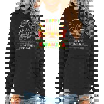 Happy Kwanzaa Drum Kinara Seven Candles Africa Celebration Women Hoodie Graphic Print Hooded Sweatshirt - Thegiftio