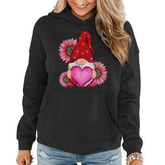 Happy Valentines Day Gnome With Leopard Sunflower Valentine Women Hoodie - Seseable