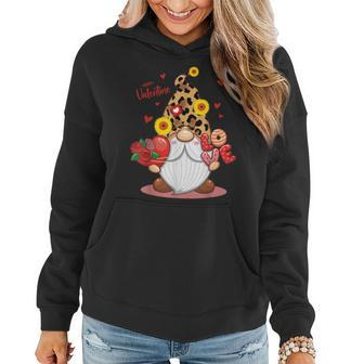 Happy Valentines Day Gnomes With Leopard Sunflower Valentine V5 Women Hoodie - Seseable