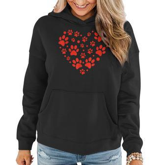 Heart Paw Print Valentines Cute Dog Love Doggie Puppy Lover Women Hoodie - Seseable