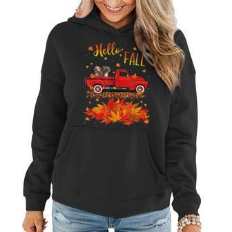 Hello Fall Bull Terrier Leaf Autumn Red Truck Dog Lover Women Hoodie Graphic Print Hooded Sweatshirt - Thegiftio UK