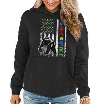 His Fight Is My Fight American Flag Autism Awareness Mom Dad Women Hoodie | Mazezy