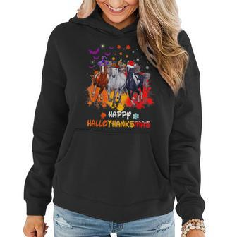 Horse Halloween And Merry Christmas Happy Hallothanksmas V4 Women Hoodie Graphic Print Hooded Sweatshirt - Thegiftio UK