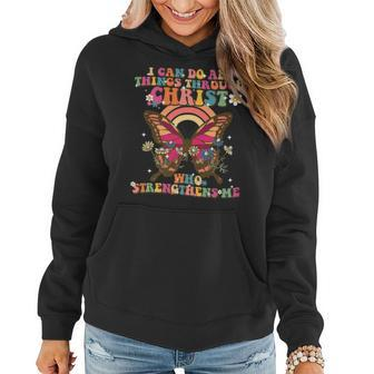 I Can Do All Things Through Christ Butterfly Retro Groovy V2 Women Hoodie - Seseable