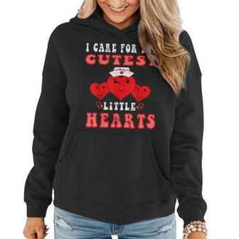 I Care For The Cutest Little Hearts Groovy Nurse Valentines V2 Women Hoodie - Seseable
