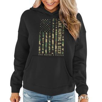 I Like Hunting & Beer And Maybe 3 People Camouflage Us Flag Women Hoodie - Seseable