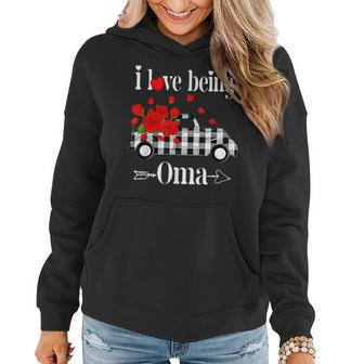 I Love Being Oma Valentine Heart Red Truck Women Hoodie - Seseable