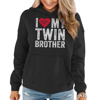 I Love My Twin Brother Red Heart Funny Distressed Retro Women Hoodie Graphic Print Hooded Sweatshirt - Thegiftio UK
