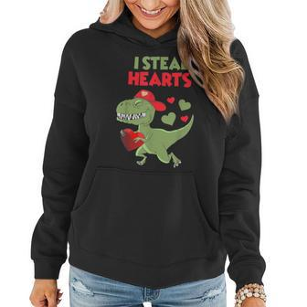 I Steal Hearts Dinosaur T Rex Lover Heart Valentines Day Women Hoodie - Seseable