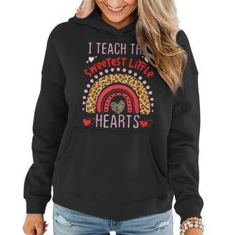 I Teach The Sweetest Little Hearts Rainbow Valentines Day Women Hoodie - Seseable