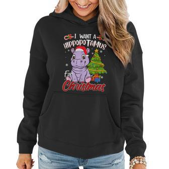 I Want A Hippopotamus For Christmas Funny Hippo Pajamas Xmas Gift Women Hoodie - Monsterry CA