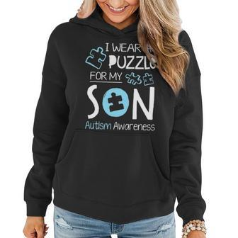 I Wear A Blue Puzzle For My Son Autism Aware Month Mom Dad Women Hoodie - Seseable