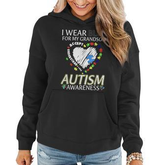 I Wear Blue For My Grandson Grandma Grandpa Autism Awareness Women Hoodie | Mazezy