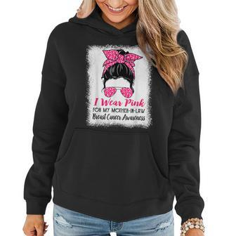 I Wear Pink For My Mother In Law Messy Bun Breast Cancer Women Hoodie Graphic Print Hooded Sweatshirt - Thegiftio UK