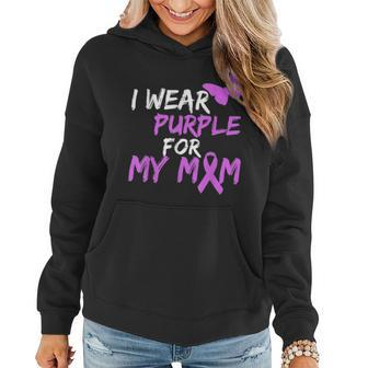 I Wear Purple For My Mom Butterfly & Ribbon Awareness Women Hoodie - Seseable