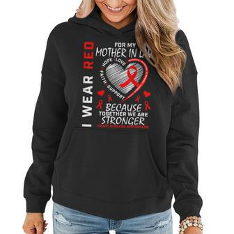 I Wear Red For My Mother In Law Heart Disease Awareness Gift Women Hoodie Graphic Print Hooded Sweatshirt - Thegiftio UK