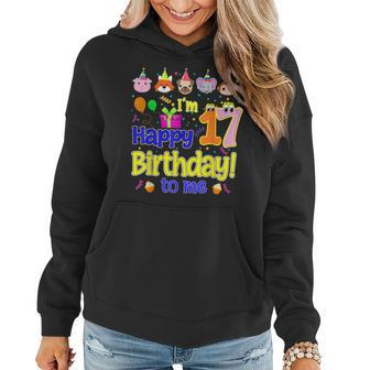 Im 17 Happy Birthday To Me Animal Cup Cake Birthday Party Women Hoodie Graphic Print Hooded Sweatshirt - Thegiftio UK