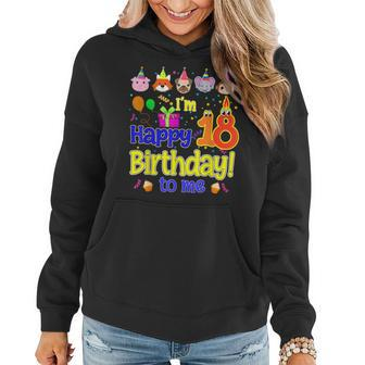 Im 18 Happy Birthday To Me Animal Cup Cake Birthday Party Women Hoodie Graphic Print Hooded Sweatshirt - Thegiftio UK