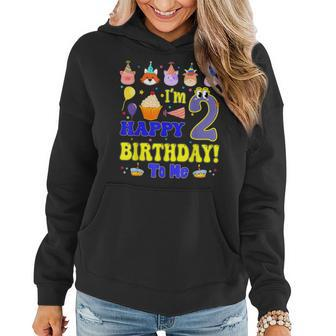 Im 2 Happy Birthday To Me Animal Cup Cake Birthday Party Women Hoodie Graphic Print Hooded Sweatshirt - Thegiftio UK