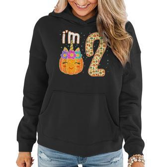 I’M 2 Years Old Unicorn Pumpkin Halloween 2Nd Birthday Women Hoodie Graphic Print Hooded Sweatshirt - Thegiftio UK