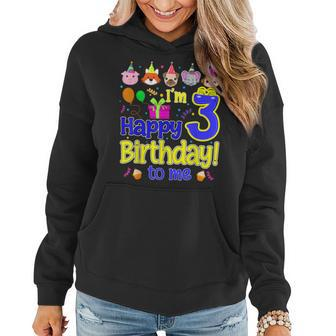 Im 3 Happy Birthday To Me Animal Cup Cake Birthday Party Women Hoodie Graphic Print Hooded Sweatshirt - Thegiftio UK