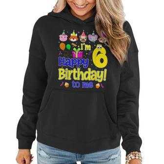Im 6 Happy Birthday To Me Animal Cup Cake Birthday Party Women Hoodie Graphic Print Hooded Sweatshirt - Thegiftio UK