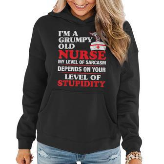 Im A Grumpy Old Nurse My Level Of Sarcasm Funny Nurse Gifts Women Hoodie | Mazezy