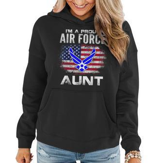 Im A Proud Air Force Aunt With American Flag Gift Women Hoodie Graphic Print Hooded Sweatshirt - Thegiftio UK