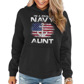 Im A Proud Navy Aunt With American Flag Gift Veteran Women Hoodie Graphic Print Hooded Sweatshirt - Thegiftio UK