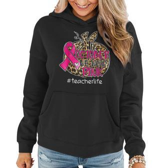 In October We Wear Pink Pumpkin Teacher Life Breast Cancer Women Hoodie Graphic Print Hooded Sweatshirt - Thegiftio UK