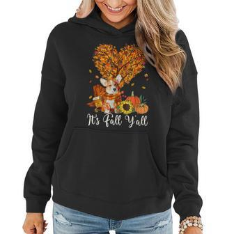 Its Fall Yall Corgi Dog Lovers Thanksgiving Halloween Women Hoodie Graphic Print Hooded Sweatshirt - Thegiftio UK