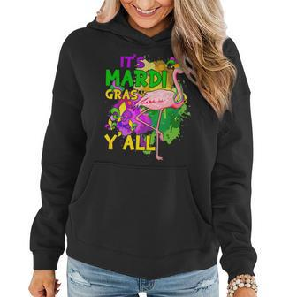 Its Mardi Gras Yall Jester Flamingo Mask Beads Outfits Women Hoodie - Seseable