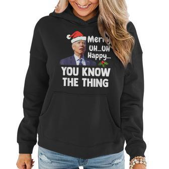 Joe Biden Merry Uh Uh Happy You Know The Thing Christmas Png Women Hoodie Graphic Print Hooded Sweatshirt - Thegiftio UK