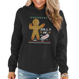 Jolly Af Gingerbread Man Body Builder Ugly Christmas Sweater Women Hoodie - Monsterry DE