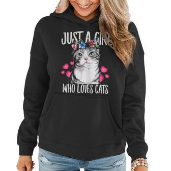 Just A Girl Who Loves Cats Lover Dad Mom Floral Crown Women Hoodie - Seseable