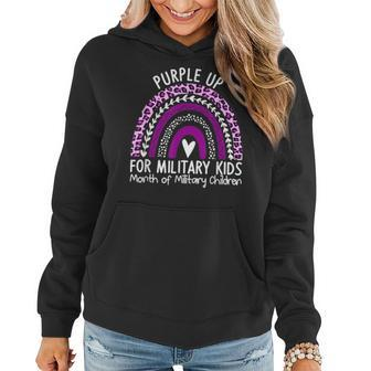 Kids Purple Up For Military Rainbow Military Child Month Women Hoodie | Mazezy